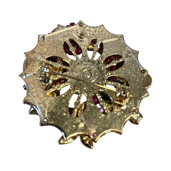 Colorful Floral-Inspired Gold-Tone Brooch Multicolored Gemstones Beads Crystals - Picture 4 of 4